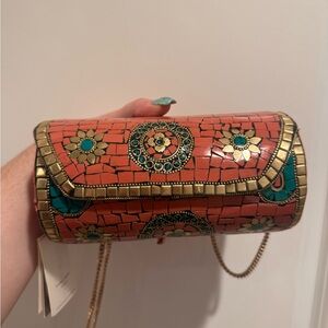 Mosaic tile cylindrical coral clutch w chain made in India viral TJmaxx bag bead